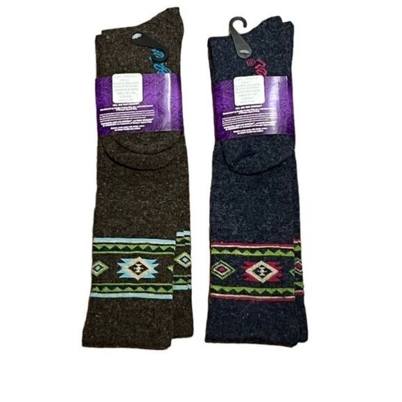 Wrangler Ladies Angora Blend Aztec Pattern Knee High Boot Socks, 2 Pairs, NWT - Picture 2 of 4